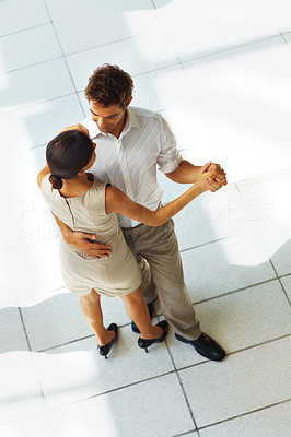 Top view of young couple dancing together