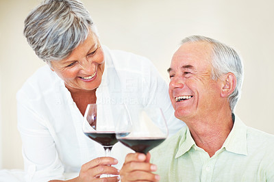 Mature couple toasting with red wine