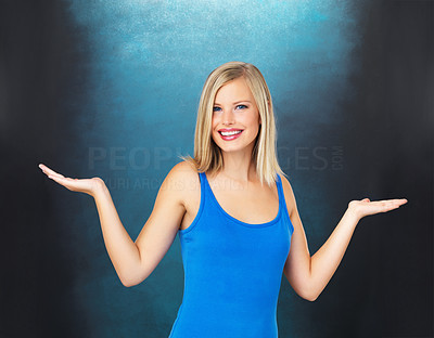Beautiful woman extending out arms