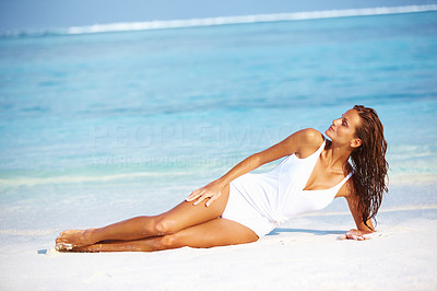 Relaxed woman in one piece swimwear