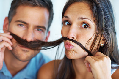 Couple with fake mustache