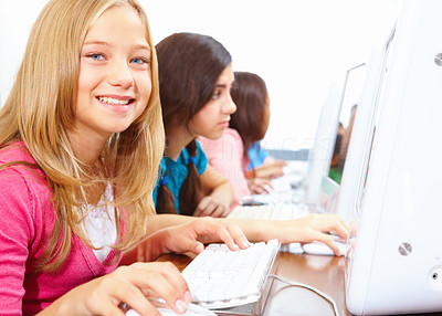 Closeup of young girls using computer