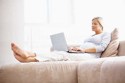 Mature pregnant lady working on laptop - Indoor