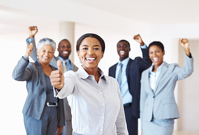 Business team enjoying success with female leader