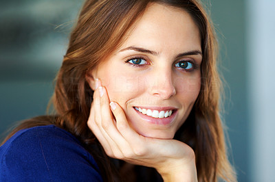Closeup portrait of happy young lady smiling
