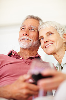 Charming senior couple imaging deep into their future