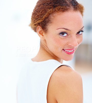 Closeup of beautiful woman looking backwards