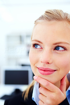 Attractive young woman thinking about copyspace