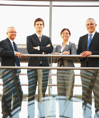 Business men and woman standing together in a line