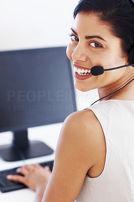 Happy female call center representative
