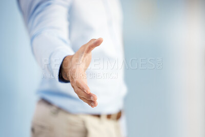 Buy stock photo Shot of a businessman ready to shake hands in greeting