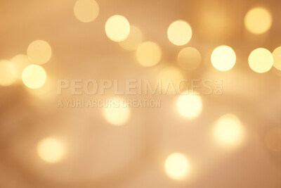 Buy stock photo Abstract blurry twinkled lights background with bokeh defocused yellow lights. Closeup blurred glittery sparkly lights. Closeup blurry candle lights at an evening celebration